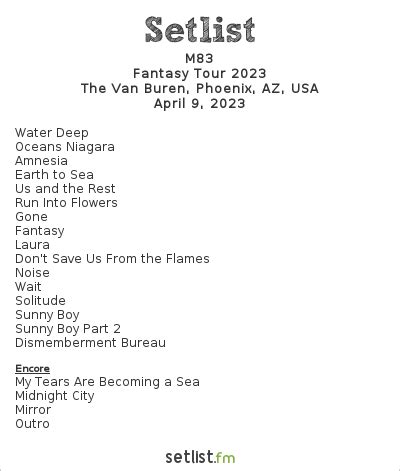 m83 fantasy tour setlist